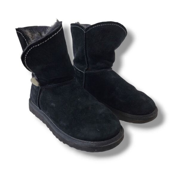UGG Womens Meadow Short Suede Fur Lined Boots in Black Size 7 - Picture 3 of 15